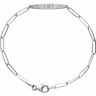 14K White .015 CTW Natural Diamond Engravable Curved Bar 7" Bracelet