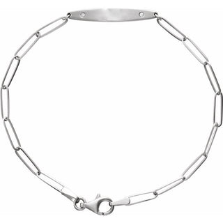Sterling Silver .015 CTW Natural Diamond Engravable Curved Bar 7" Bracelet
