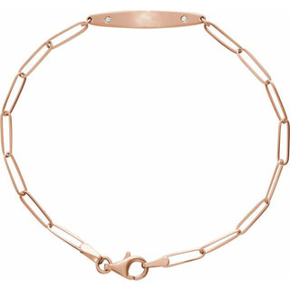 14K Rose .015 CTW Natural Diamond Engravable Curved Bar 7" Bracelet
