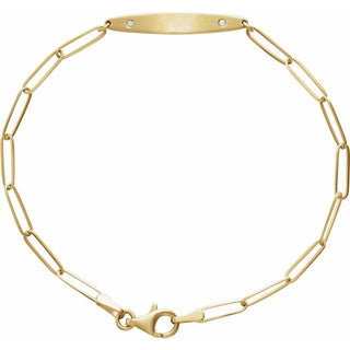 14K Yellow .015 CTW Natural Diamond Engravable Curved Bar 7" Bracelet