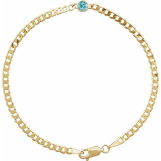 14K Yellow Natural Blue Zircon Link 7" Bracelet