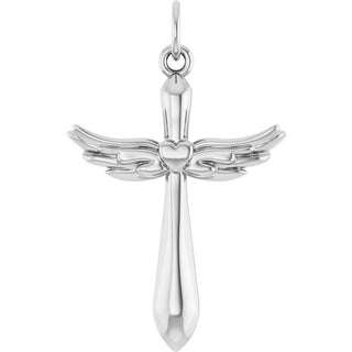 Platinum Angel Wings Heart Cross Pendant