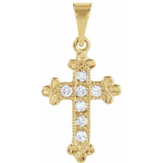 14K Yellow 1/10 CTW Natural Diamond Cross Pendant 