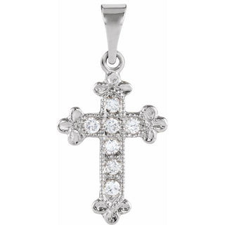 14K White 1/10 CTW Natural Diamond Cross Pendant 