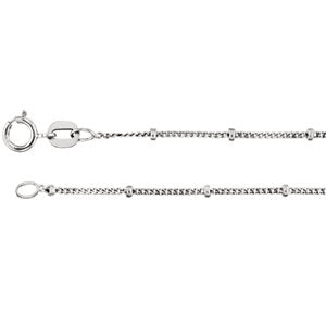 16-inch Beaded Curb Chain with Spring Ring - 14K White Gold
