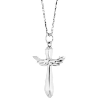 14K White Angel Wings Heart Cross 18" Necklace
