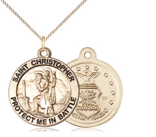 14kt Gold Filled Saint Christopher Air Force Medal Catholic Jewelry