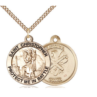 14kt Gold Filled Saint Christopher National Guard Medal Catholic Jewelry