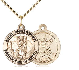 14kt Gold Filled Saint Christopher Navy Medal Catholic Jewelry