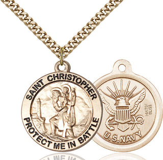 14kt Gold Filled Saint Christopher Navy Medal Catholic Jewelry