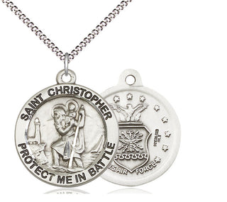 Sterling Silver Saint Christopher Air Force Medal Catholic Jewelry