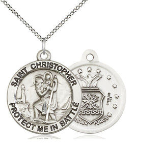 Sterling Silver Saint Christopher Air Force Medal Catholic Jewelry