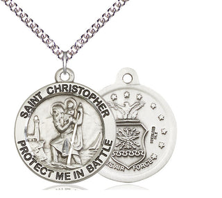 Sterling Silver Saint Christopher Air Force Medal Catholic Jewelry