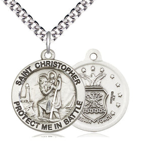 Sterling Silver Saint Christopher Air Force Medal Catholic Jewelry