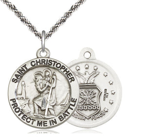 Sterling Silver Saint Christopher Air Force Medal Catholic Jewelry