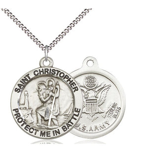 Sterling Silver Saint Christopher Army Medal Catholic Jewelry