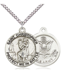 Sterling Silver Saint Christopher Army Medal Catholic Jewelry