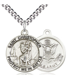 Sterling Silver Saint Christopher Army Medal Catholic Jewelry