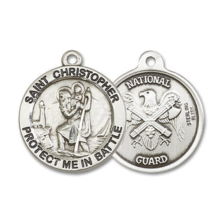 Sterling Silver Saint Christopher National Guard Medal Catholic Jewelry