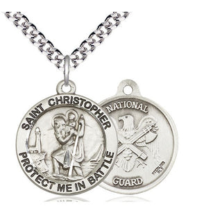 Sterling Silver Saint Christopher National Guard Medal Catholic Jewelry