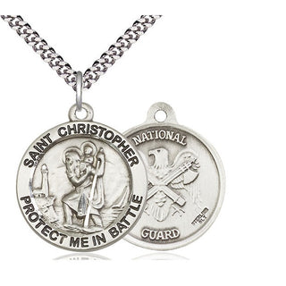 Sterling Silver Saint Christopher National Guard Medal Catholic Jewelry