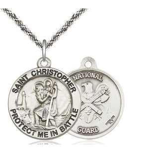 Sterling Silver Saint Christopher National Guard Medal Catholic Jewelry