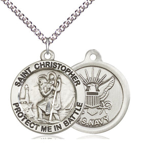 Sterling Silver Saint Christopher Navy Medal Catholic Jewelry