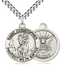 Sterling Silver Saint Christopher Navy Medal Catholic Jewelry