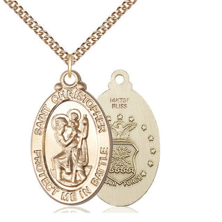 14kt Gold Filled Saint Christopher Air Force Medal Catholic Jewelry