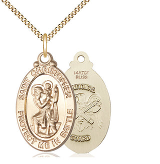 14kt Gold Filled Saint Christopher National Guard Medal Catholic Jewelry