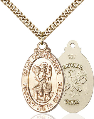 14kt Gold Filled Saint Christopher National Guard Medal Catholic Jewelry