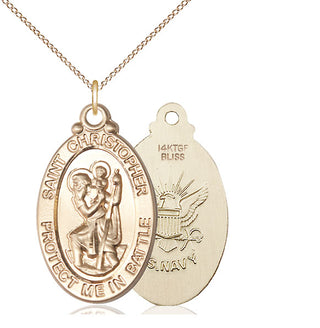 14kt Gold Filled Saint Christopher Navy Medal Catholic Jewelry