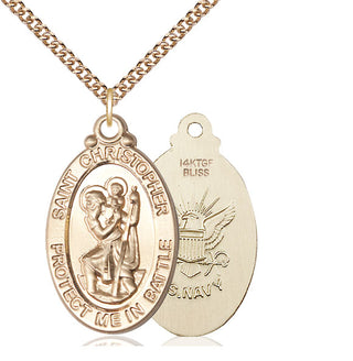 14kt Gold Filled Saint Christopher Navy Medal Catholic Jewelry