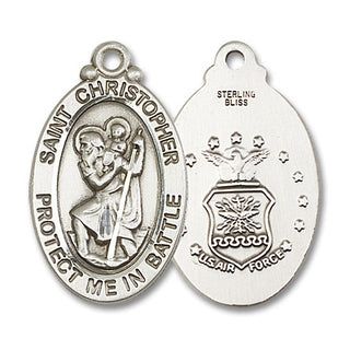 Sterling Silver Saint Christopher Air Force Medal Catholic Jewelry
