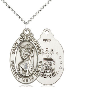 Sterling Silver Saint Christopher Air Force Medal Catholic Jewelry