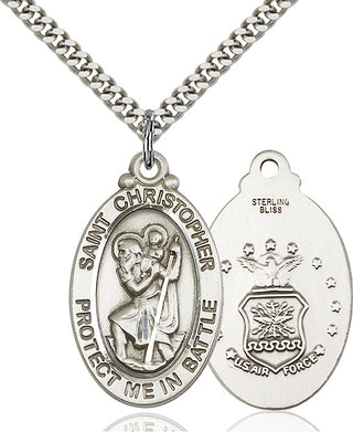 Sterling Silver Saint Christopher Air Force Medal Catholic Jewelry