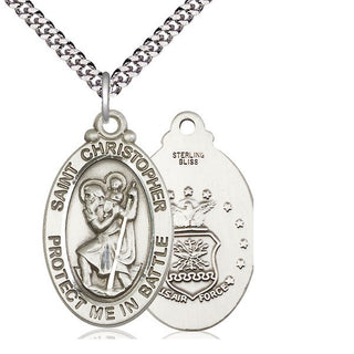 Sterling Silver Saint Christopher Air Force Medal Catholic Jewelry