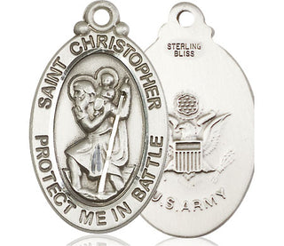 Sterling Silver Saint Christopher Army Medal Catholic Jewelry