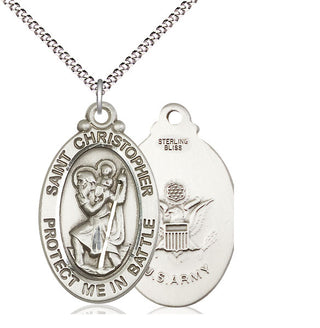 Sterling Silver Saint Christopher Army Medal Catholic Jewelry