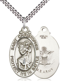 Sterling Silver Saint Christopher Army Medal Catholic Jewelry