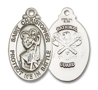 Sterling Silver Saint Christopher National Guard Medal Catholic Jewelry