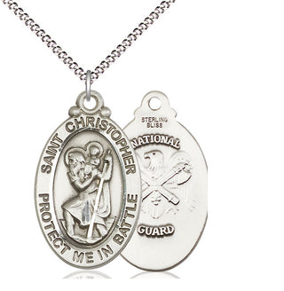 Sterling Silver Saint Christopher National Guard Medal Catholic Jewelry