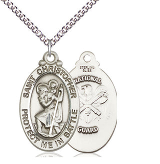 Sterling Silver Saint Christopher National Guard Medal Catholic Jewelry