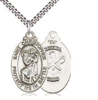 Sterling Silver Saint Christopher National Guard Medal Catholic Jewelry