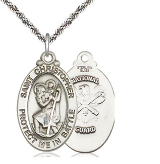 Sterling Silver Saint Christopher National Guard Medal Catholic Jewelry