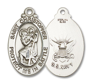 Sterling Silver Saint Christopher Navy Medal Catholic Jewelry
