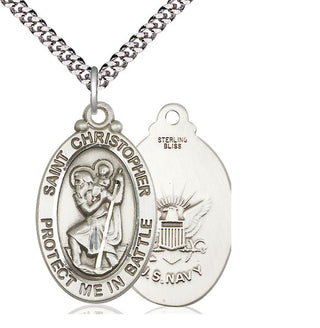 Sterling Silver Saint Christopher Navy Medal Catholic Jewelry