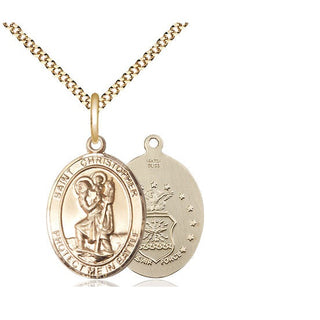 14kt Gold Filled Saint Christopher Air Force Medal Religious Jewelry