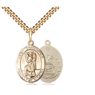 14kt Gold Filled Saint Christopher Air Force Medal Religious Jewelry