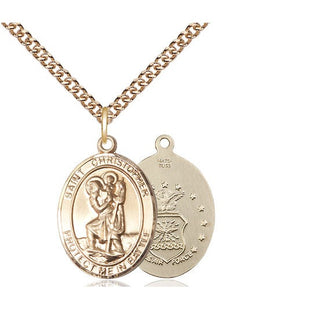 14kt Gold Filled Saint Christopher Air Force Medal Religious Jewelry